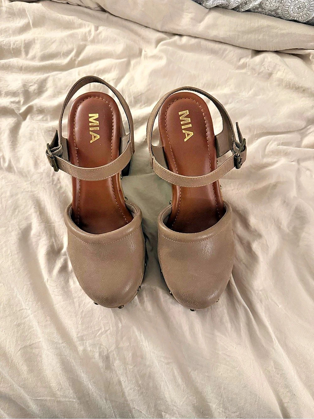 MIA Abba Clog Studded Platform Heels in Brown